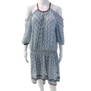 Talitha Womens Silk Half Sleeve Cinch In Waist Floral Short Dress Blue Size S